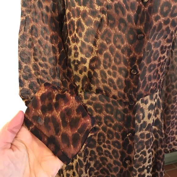 Vintage 90s Womens Maxi Dress Long Sleeve Sheer Leopard Print Brown Tan Small - Picture 3 of 9